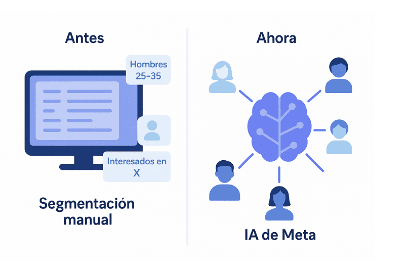 Comparación visual entre la segmentación manual antigua y la inteligencia artificial de Meta eligiendo anuncios para cada persona