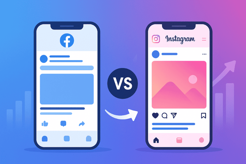 Comparación visual entre anuncios de Facebook Ads e Instagram Ads en dos teléfonos móviles