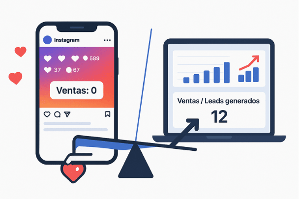 Comparación entre un anuncio con muchos likes y pocos resultados y otro con menos interacción pero más ventas en Facebook e Instagram Ads